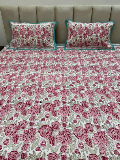 Floral Embrace Double Bedsheet with Pillow Covers