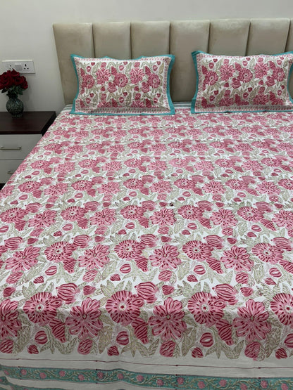 Floral Embrace Double Bedsheet with Pillow Covers