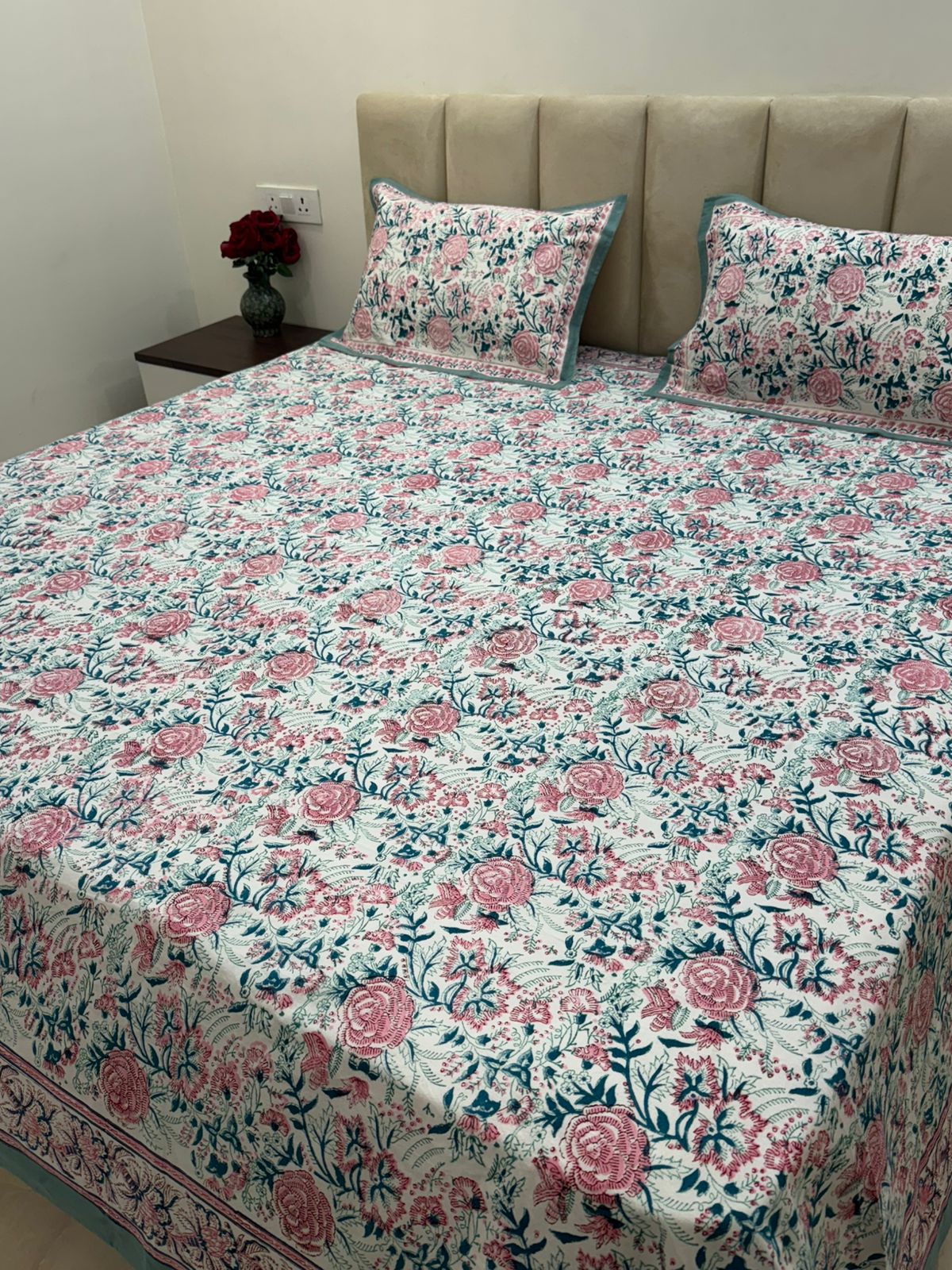 Pink Petals Double Bedsheet with Pillow Covers
