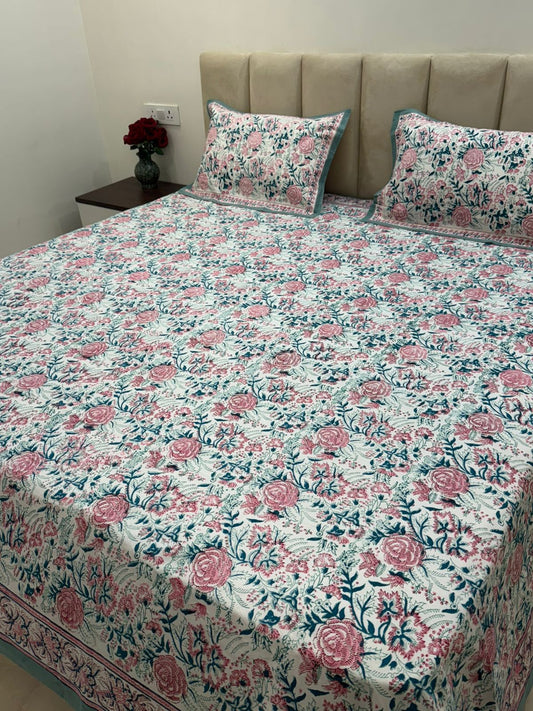 Pink Petals Double Bedsheet with Pillow Covers