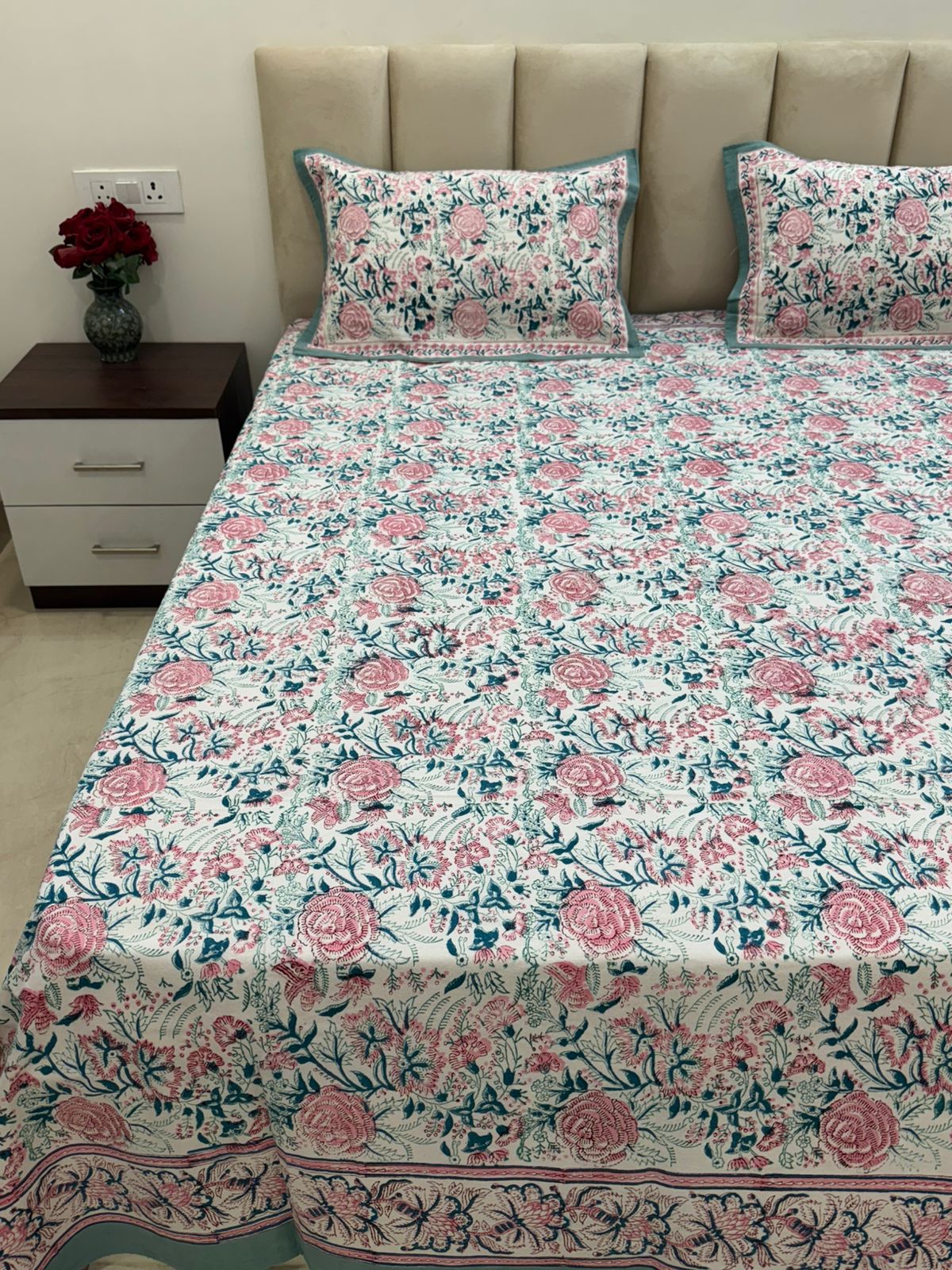Pink Petals Double Bedsheet with Pillow Covers