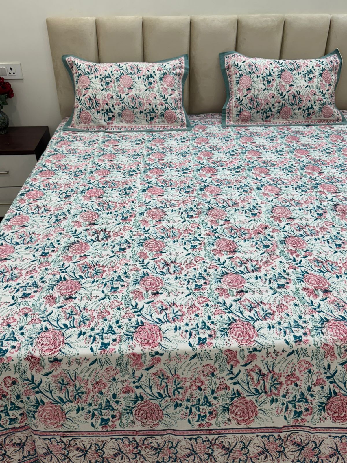 Pink Petals Double Bedsheet with Pillow Covers