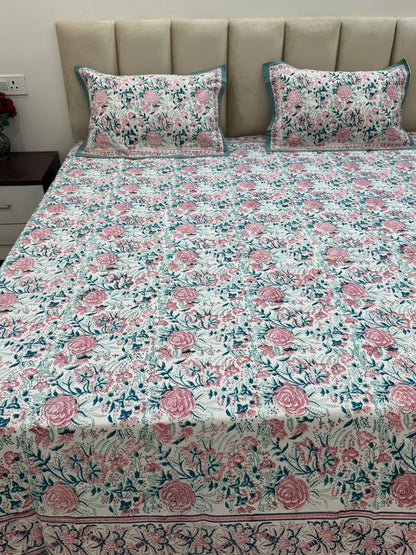 Pink Petals Double Bedsheet with Pillow Covers