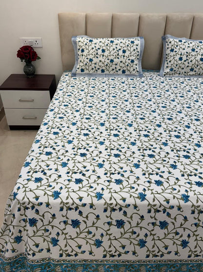 Blue Whispers Double Bedsheet with Pillow Covers