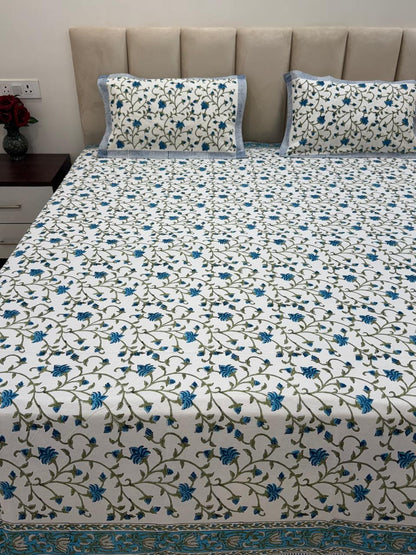 Blue Whispers Double Bedsheet with Pillow Covers