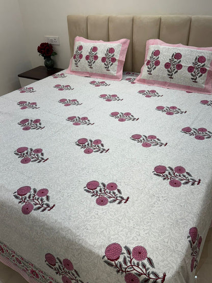 Pink Tapestry Double Bedsheet with Pillow Covers