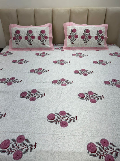 Pink Tapestry Double Bedsheet with Pillow Covers