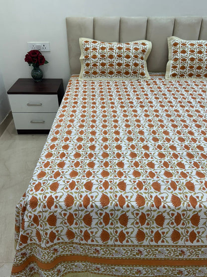 Rust Tulips Double Bedsheet with Pillow Covers