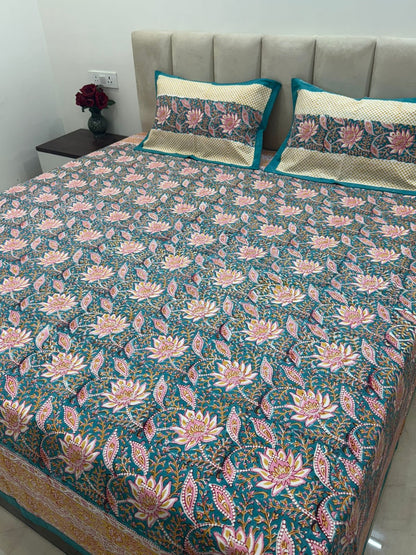 Turquoise Eden Double Bedsheet with Pillow Covers