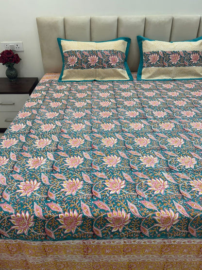 Turquoise Eden Double Bedsheet with Pillow Covers