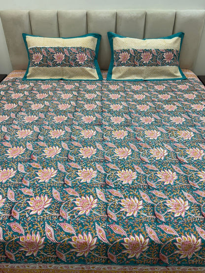 Turquoise Eden Double Bedsheet with Pillow Covers