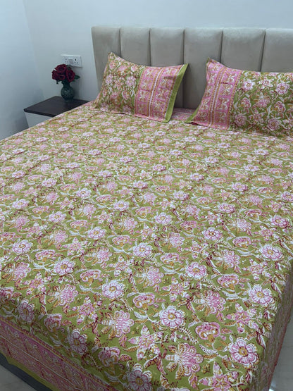 Dreamy Green Double Bedsheet with Pillow Covers