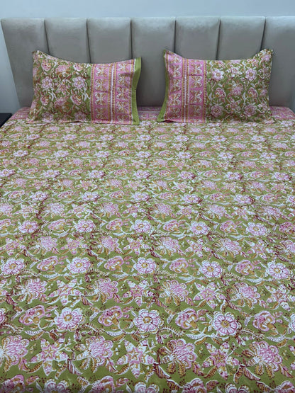 Dreamy Green Double Bedsheet with Pillow Covers