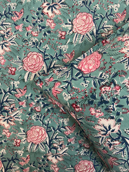 Sea Green Pink Petals Double Bedsheet with Pillow Covers