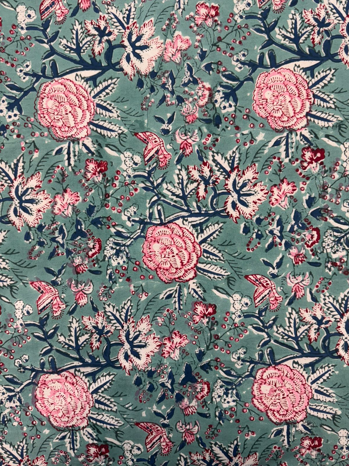 Sea Green Pink Petals Double Bedsheet with Pillow Covers