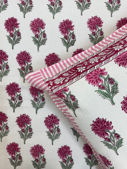 Pink Phool Booti Double Bedsheet with Pillow Covers