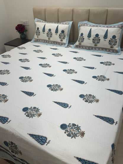 Blue Boota Affair Double Bedsheet with Pillow Covers