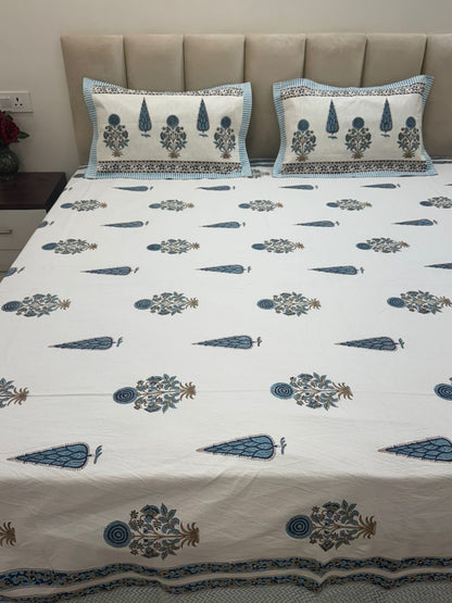Blue Boota Affair Double Bedsheet with Pillow Covers