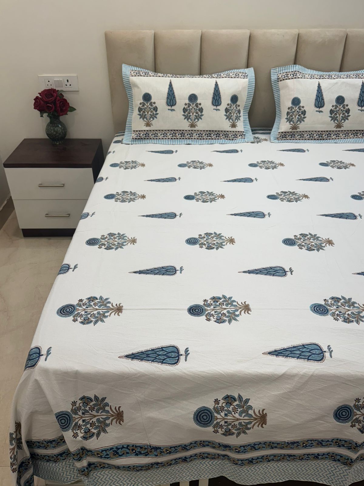 Blue Boota Affair Double Bedsheet with Pillow Covers