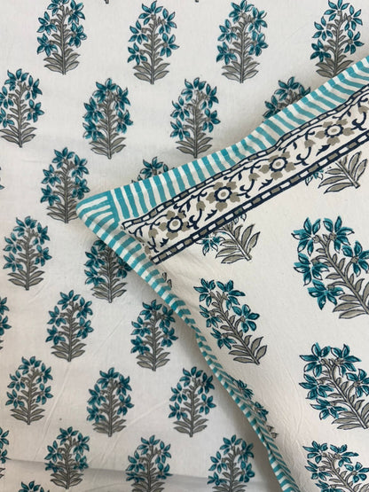 Azure Leaf Booti Double Bedsheet with Pillow Covers