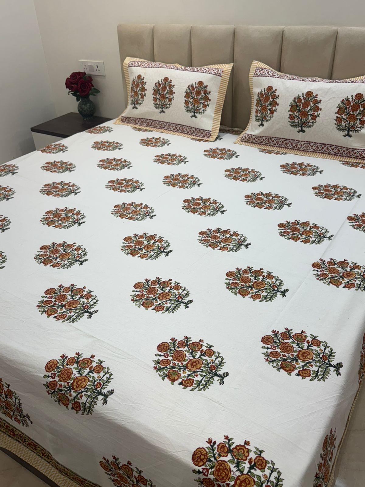 Amber Tree Boota Double Bedsheet with Pillow Covers