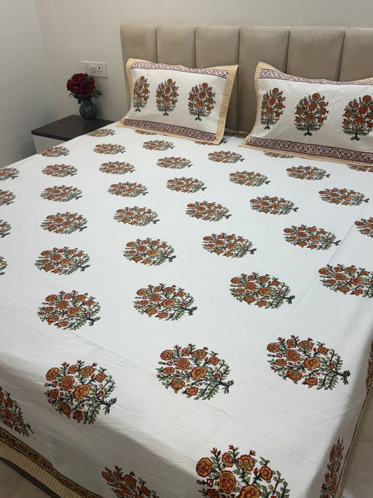 Amber Tree Boota Double Bedsheet with Pillow Covers