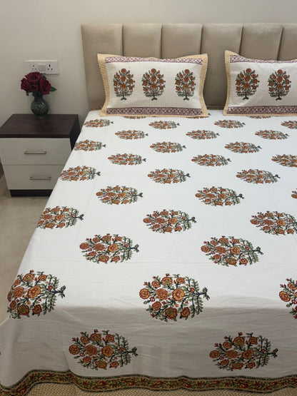 Amber Tree Boota Double Bedsheet with Pillow Covers