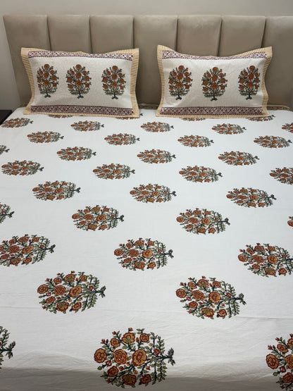 Amber Tree Boota Double Bedsheet with Pillow Covers