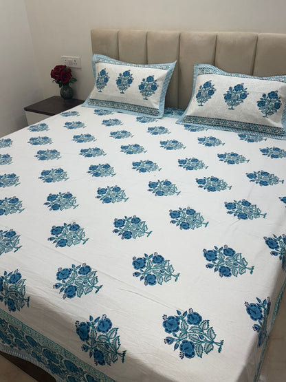 Blue Breeze Boota Double Bedsheet with Pillow Covers