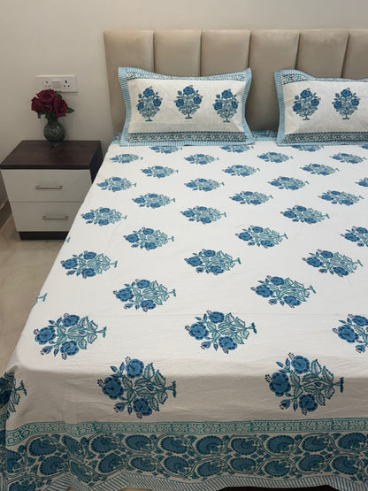 Blue Breeze Boota Double Bedsheet with Pillow Covers