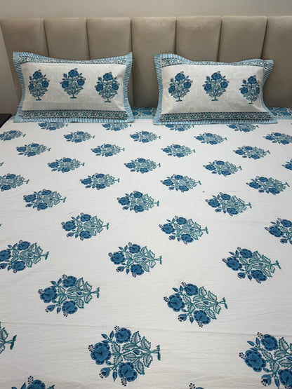 Blue Breeze Boota Double Bedsheet with Pillow Covers