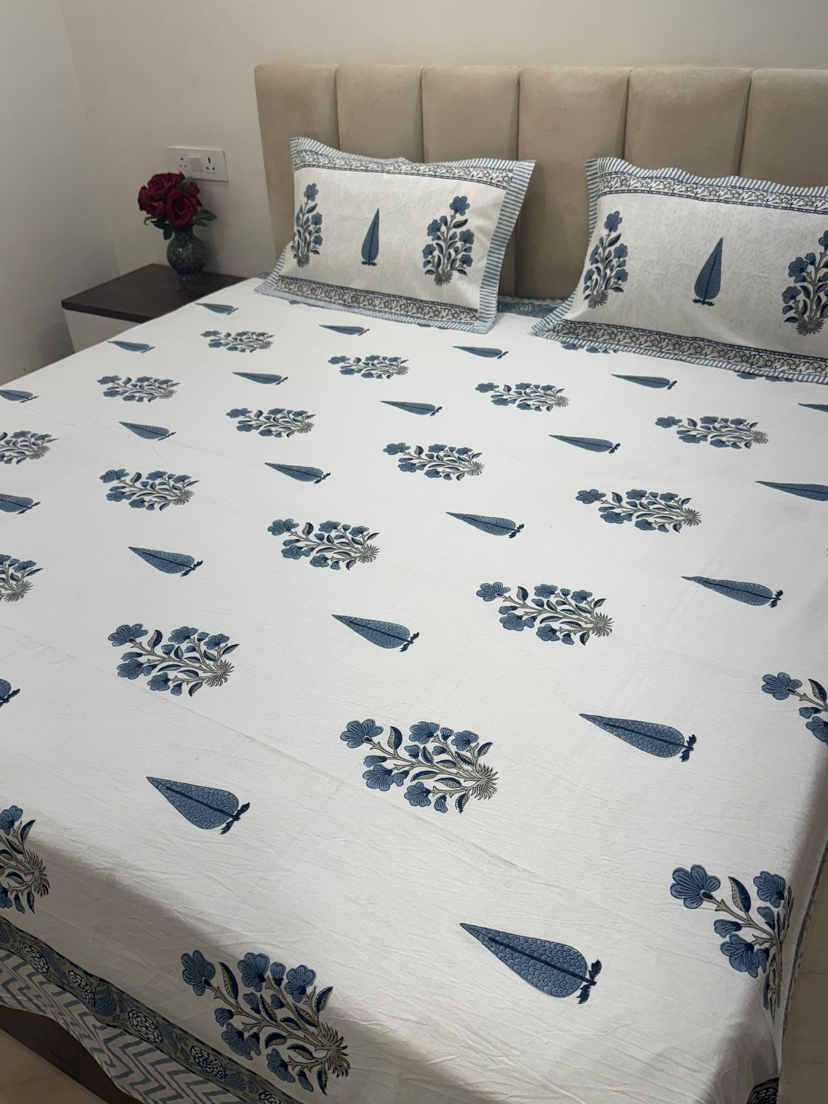 Slate Blue Orchid Double Bedsheet with Pillow Covers