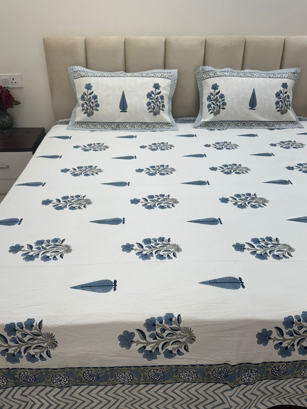 Slate Blue Orchid Double Bedsheet with Pillow Covers