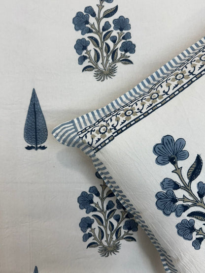 Slate Blue Orchid Double Bedsheet with Pillow Covers