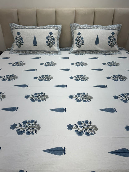 Slate Blue Orchid Double Bedsheet with Pillow Covers