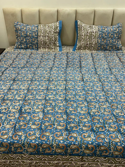 Blue Leafy Vein Double Bedsheet with Pillow Covers