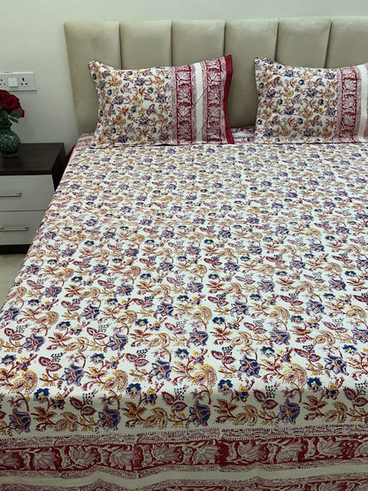 Aurora Crimson Double Bedsheet with Pillow Covers