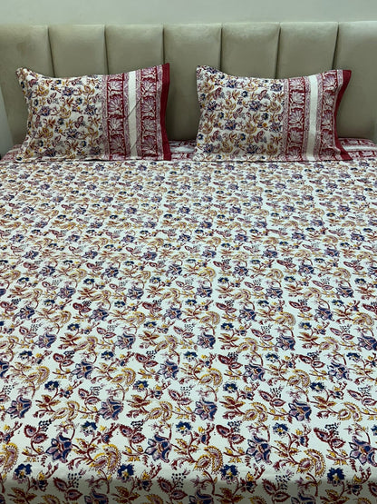 Aurora Crimson Double Bedsheet with Pillow Covers