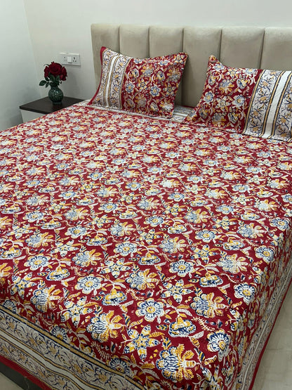 Red Blossom Double Bedsheet with Pillow Covers