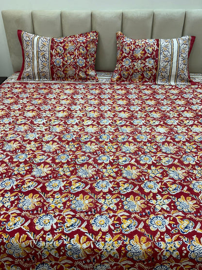 Red Blossom Double Bedsheet with Pillow Covers