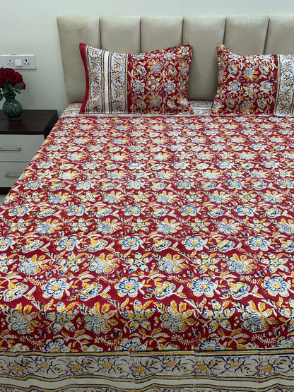 Red Blossom Double Bedsheet with Pillow Covers