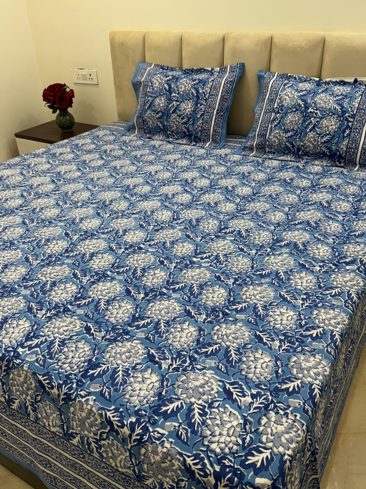 Blue Blossom Double Bedsheet with Pillow Covers