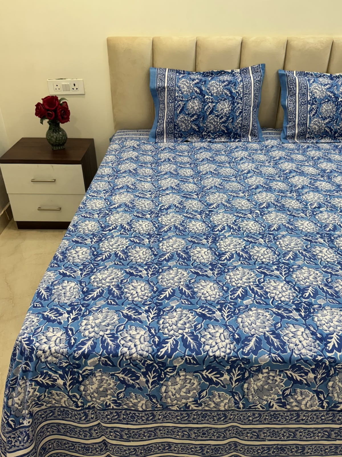 Blue Blossom Double Bedsheet with Pillow Covers