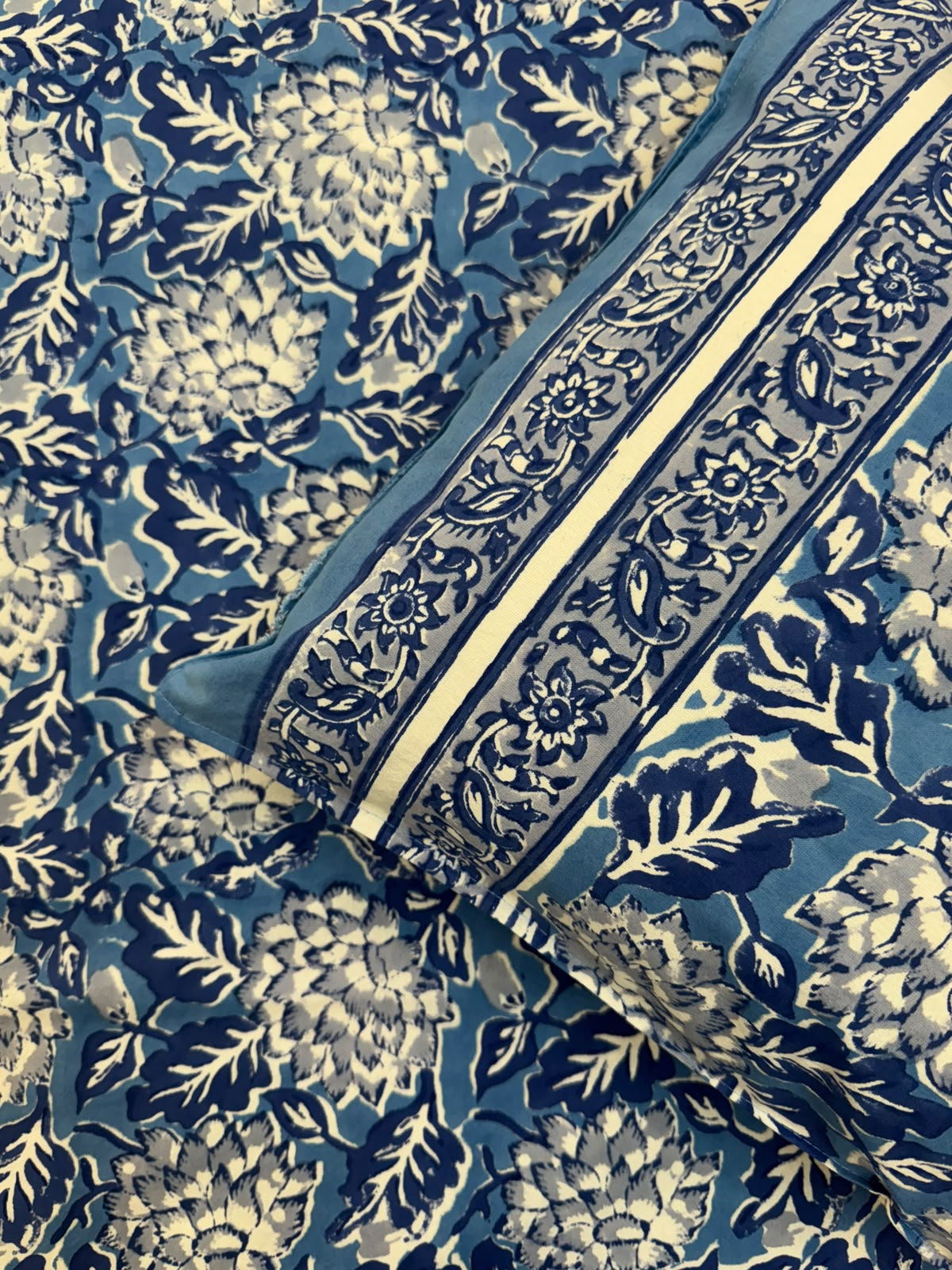 Blue Blossom Double Bedsheet with Pillow Covers