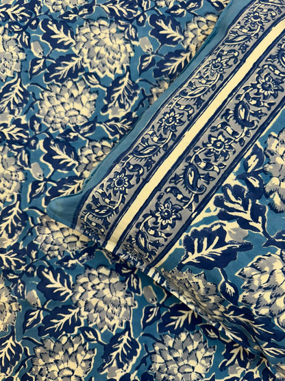 Blue Blossom Double Bedsheet with Pillow Covers