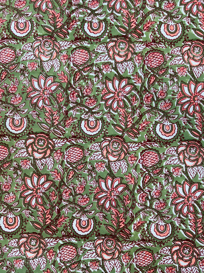 Green Peach Flora Double Bedsheet with Pillow Covers