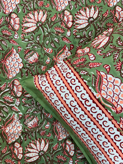 Green Peach Blossom Double Bedsheet with Pillow Covers