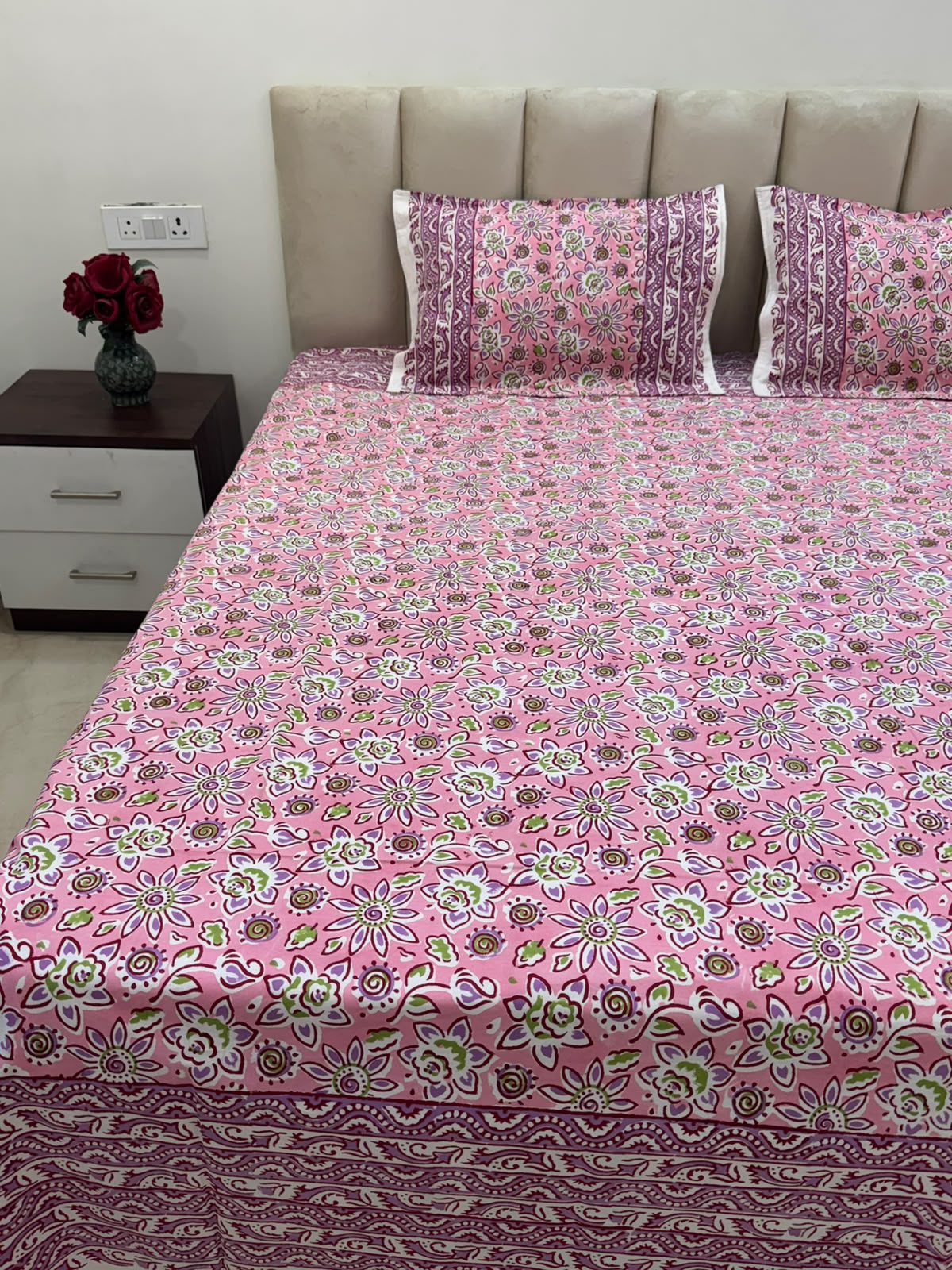 Pink Sprinkles Double Bedsheet with Pillow Covers