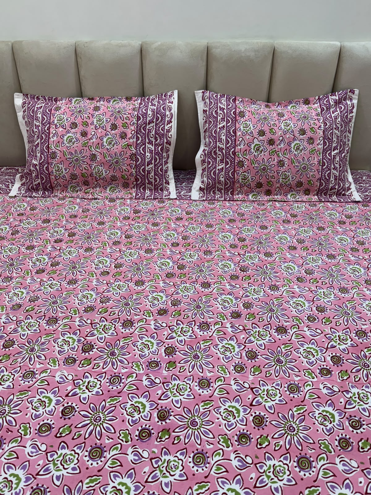 Pink Sprinkles Double Bedsheet with Pillow Covers