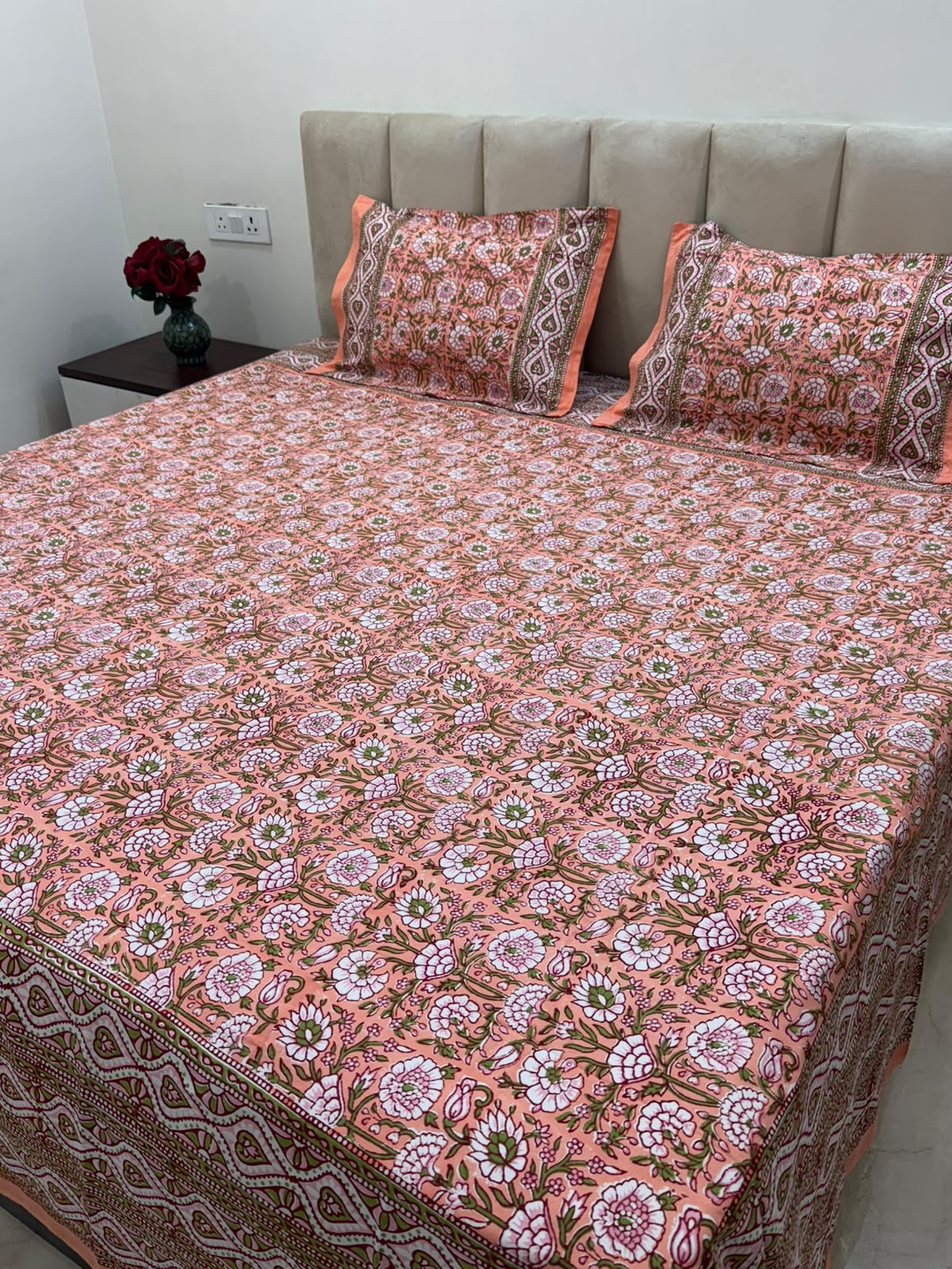 Peach Petals Double Bedsheet with Pillow Covers
